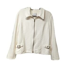 Women's Alex Tweed Woven Texture Blazer Jacket Buckle Accent Cream Size 14